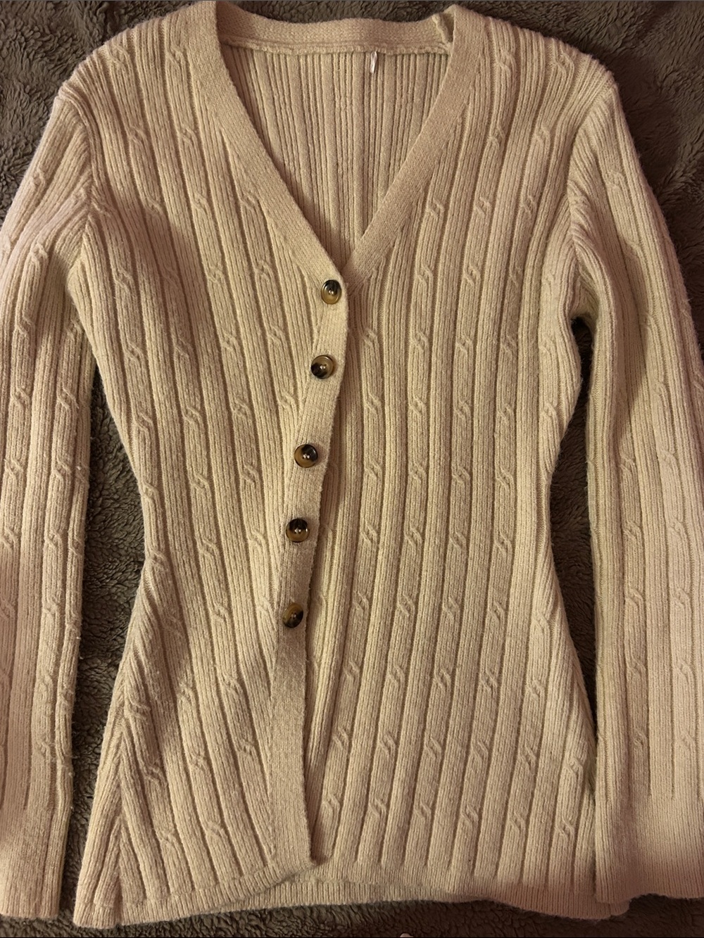 Cream Knit V-Neck Hourglass Button Sweater - Women